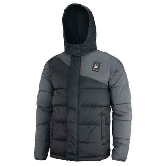 Spyder | ‘Circuit’ Black & Grey Water Repellent Rain & Snow Hooded Puffer Jacket - Picture 1 of 14